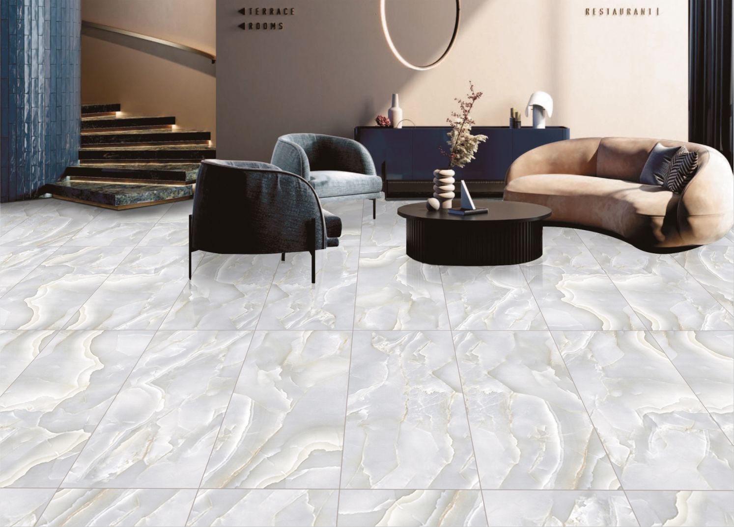 Плитка керамогранит Маимун Cristallo Onyx Blue полированный